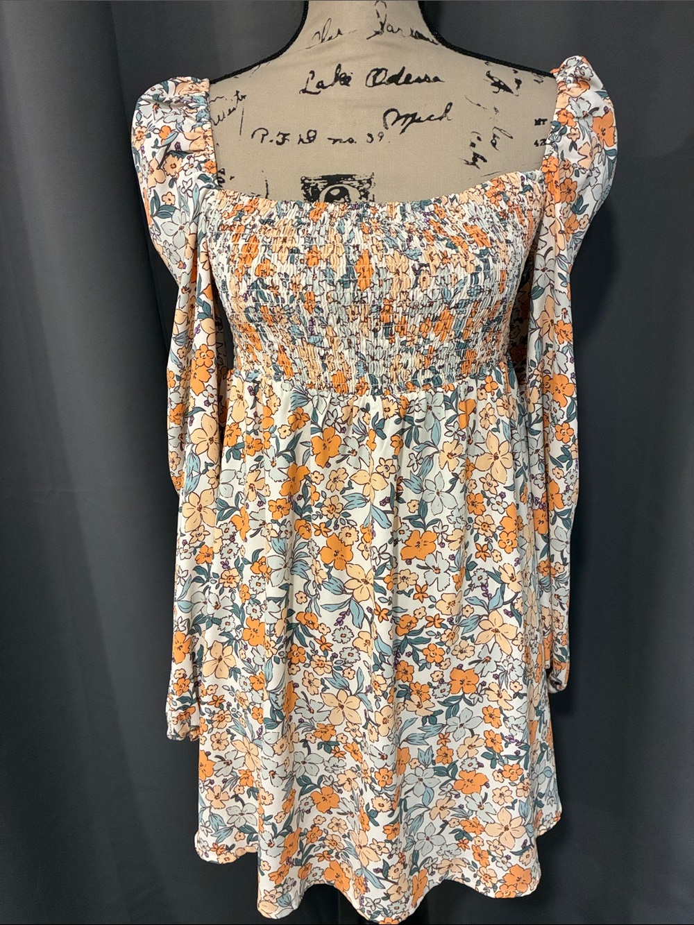 Cupshe Orange & Cream Floral Smocked Mini Dress